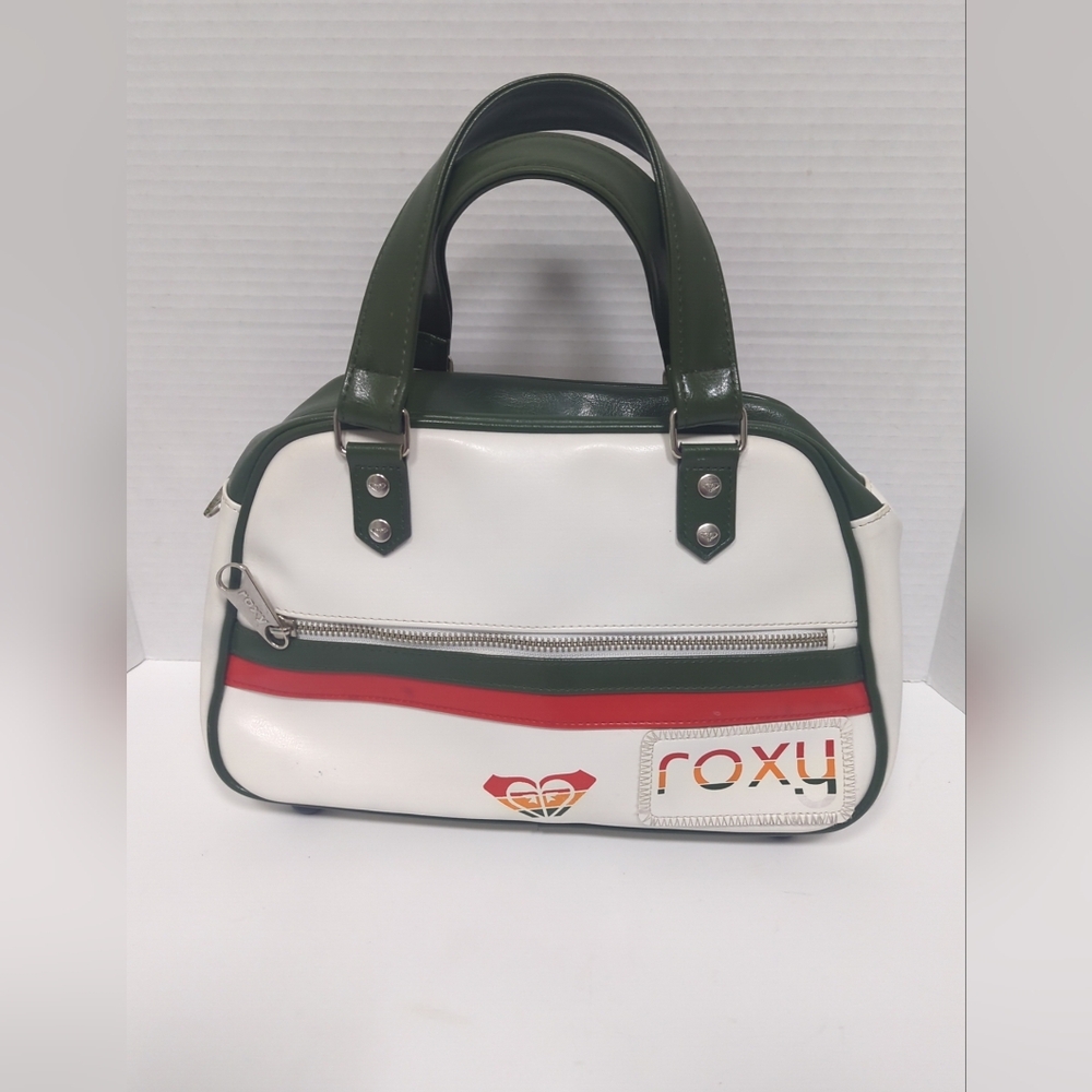 Vintage Retro Roxy Bowler Mini Bag Zipper Closure Faux Leather Logo